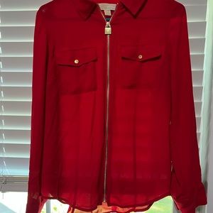 Michael Kors red full zip long sleeve chiffon dress shirt. NWOT